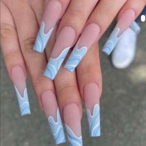 Long blue coffin press on nails| blue press on nails| long nails